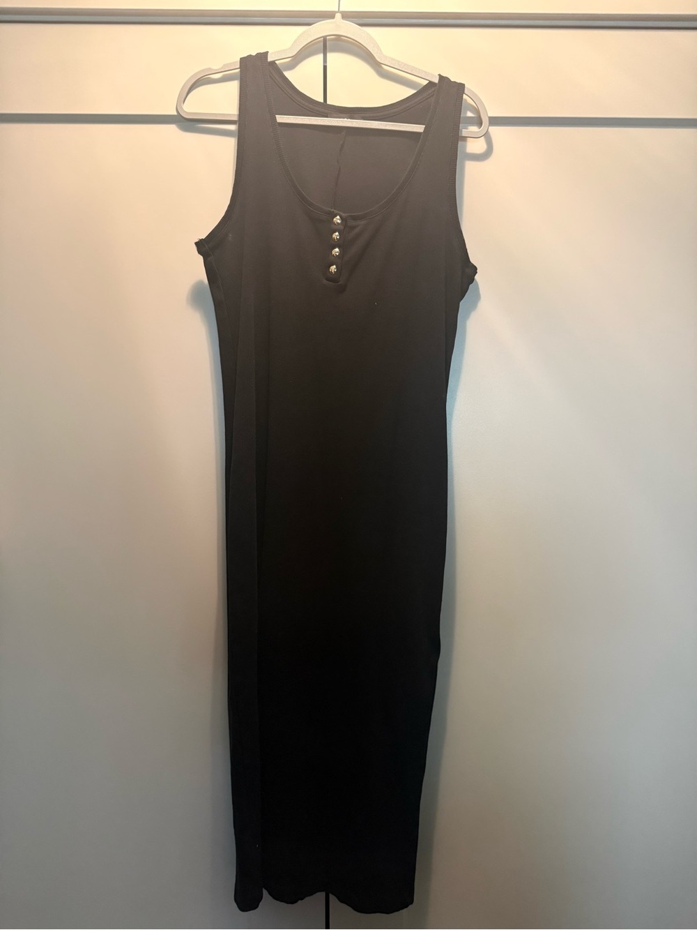 Anine Bing Black Sleeveless Midi Dress with Button Placket